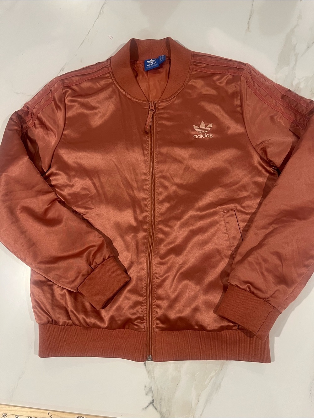 adidas Satin Bomber Jacket in Rust Brown
